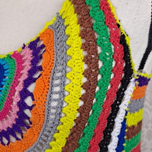 TwentyOne Size Medium Colorful Crochet Halter Top Scoop Neck Tie at Back of Neck - Picture 4 of 12